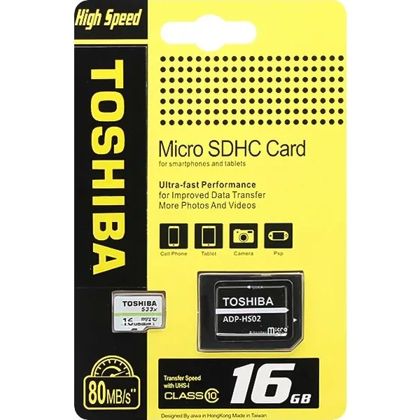 کارت حافظه MicroSDHC توشیبا 533x کلاس 10 ظرفیت 16 گیگابایت + خشاب